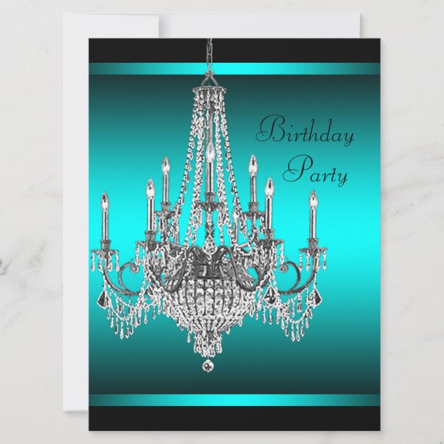 Invitation Chandelier noir sarcelle bleu Fête d'anniversaire (Devant)