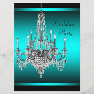 Invitation Chandelier noir sarcelle bleu Fête d'anniversaire