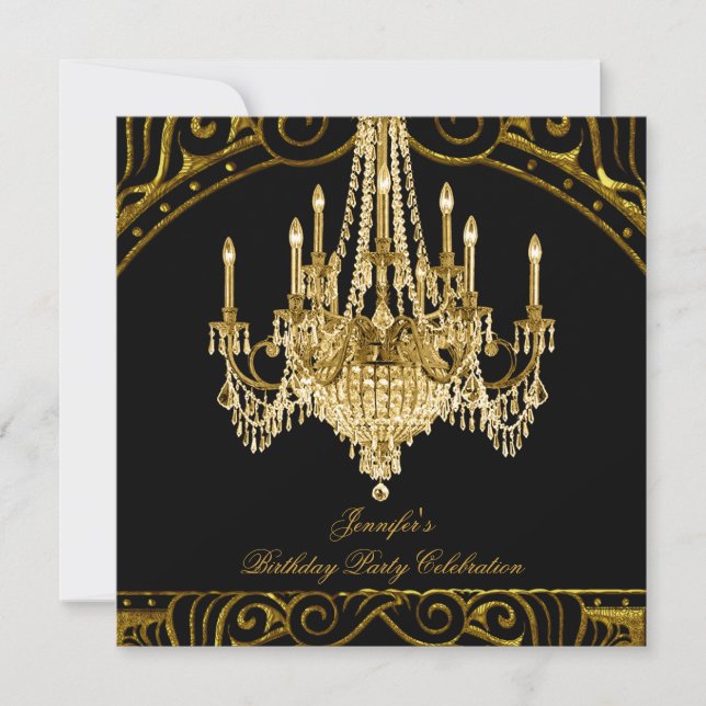 Invitation Chandelier Or Noir Anniversaire (Devant)
