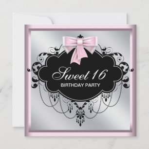 Invitation Chandelier rose Black Sweet 16 Anniversaire