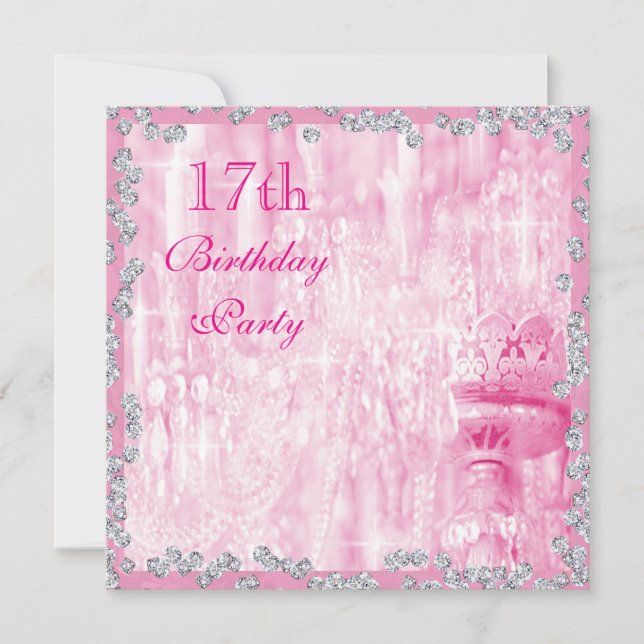 Invitation Chandelier Rose & Diamants 17e Anniversaire (Devant)