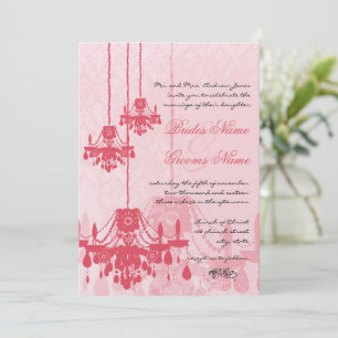 Invitation Chandelier rose glace fraise Mariage damassé