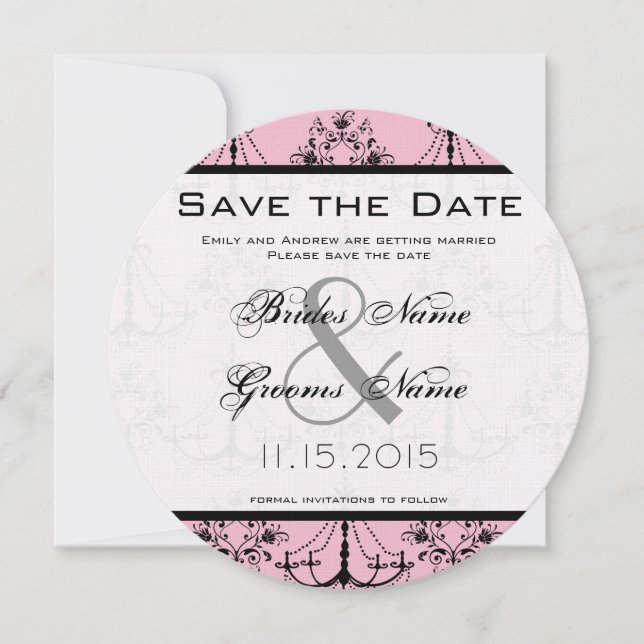 Invitation Chandelier Rose Pâle Mariage Enregistrer la Date (Devant)