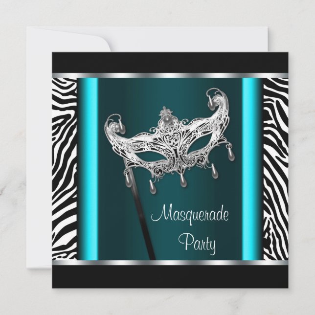 Invitation Chandelier Turquoise Blue Zebra Masquerade Party (Devant)