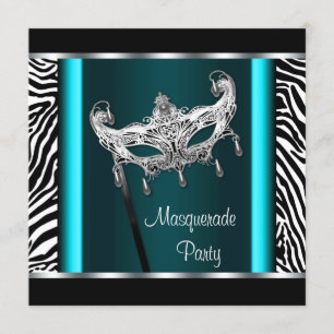 Invitation Chandelier Turquoise Blue Zebra Masquerade Party