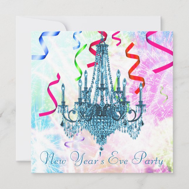 Invitation Chandelier turquoise Confetti Feu d'artifice Nouve (Devant)