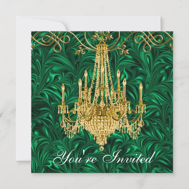 Invitation Chandelier Vert Emeraude Fete D'Or (Devant)