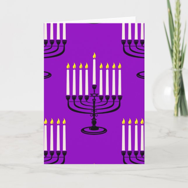 Invitation chandelier violet hanoukka juif (Devant)