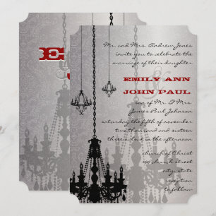 Invitation Chandeliers en argent rouge et noir Mariage damass