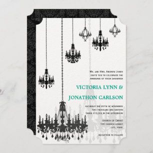 Invitation Chandeliers en damas romantique à la menthe verte