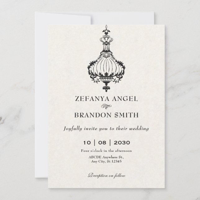 Invitation chandeliers victoriens vintages mariage (Devant)
