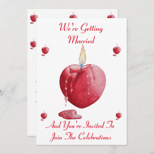 Invitation chandelle romantique en forme de coeur rouge pour 