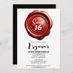 Invitation Chandelle rouge Cire Sceau élégant Classy Sweet 16