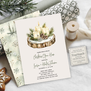 Invitation Chandelle rustique confortable Noël Open House