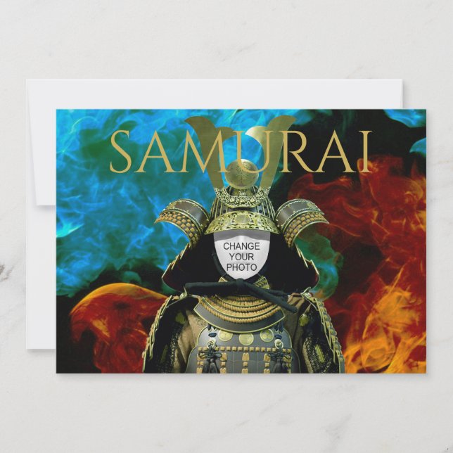 Invitation Changeable Votre Photo, Casque Samurai (Devant)