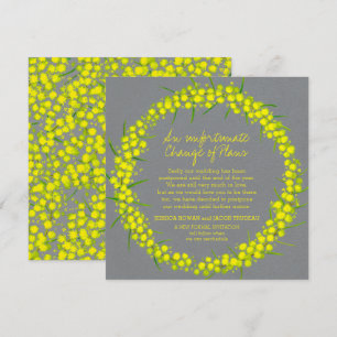 Invitation Changement de couronne de fleurs gris jaune acacia