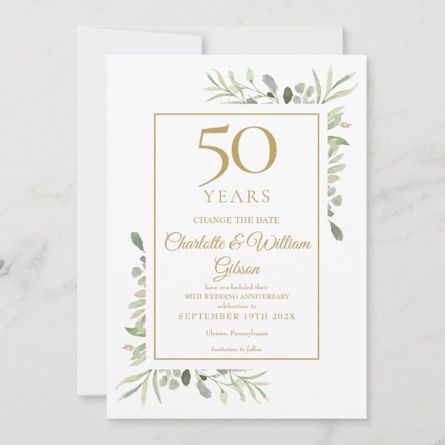 Invitation Changement de date 50e anniversaire Feuillage  (Devant)