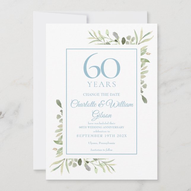 Invitation Changement de date 60e anniversaire verdure (Devant)