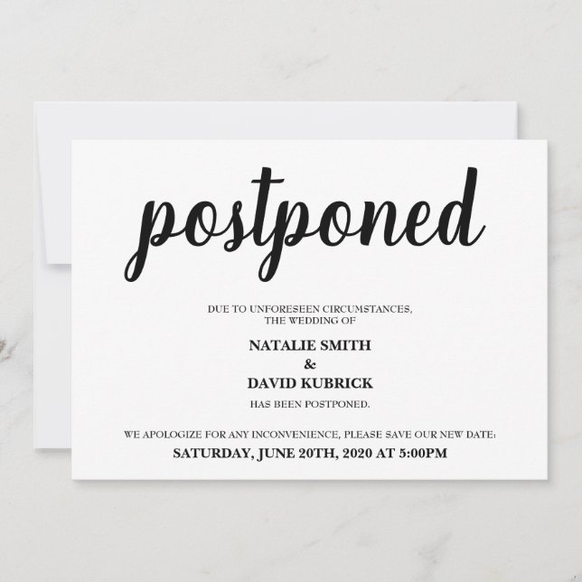 Invitation Changement de date Annonce de mariage reporté (Devant)