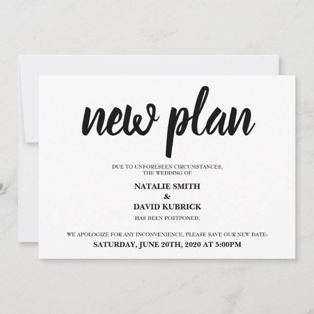 Invitation Changement de date Annonce de mariage reporté (Devant)