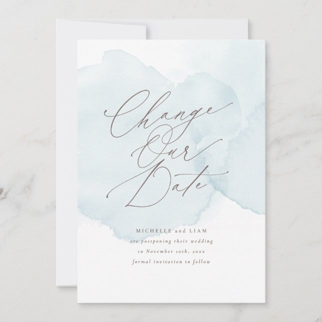 Invitation Changement de date de lavis aquarelle douce Report (Devant)