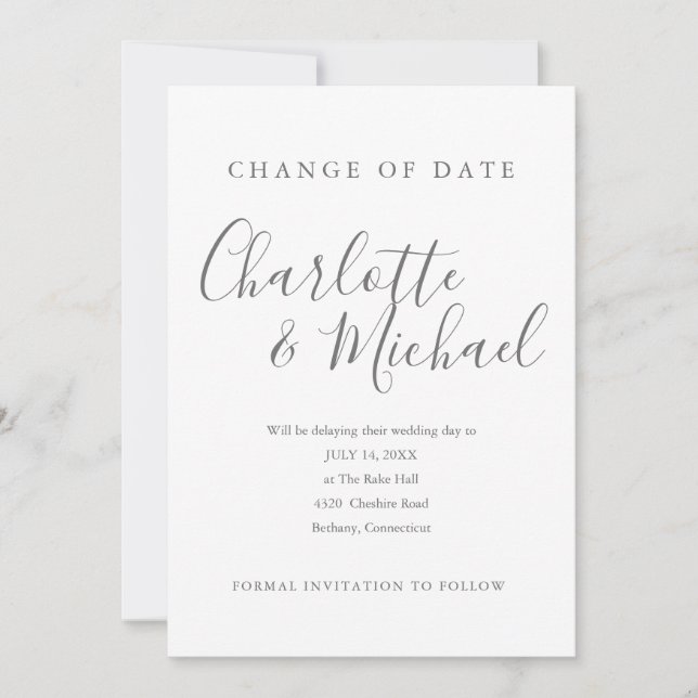 Invitation Changement de date de signature moderne reporté (Devant)