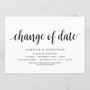 Invitation Changement de date, Mariage Modifier la date