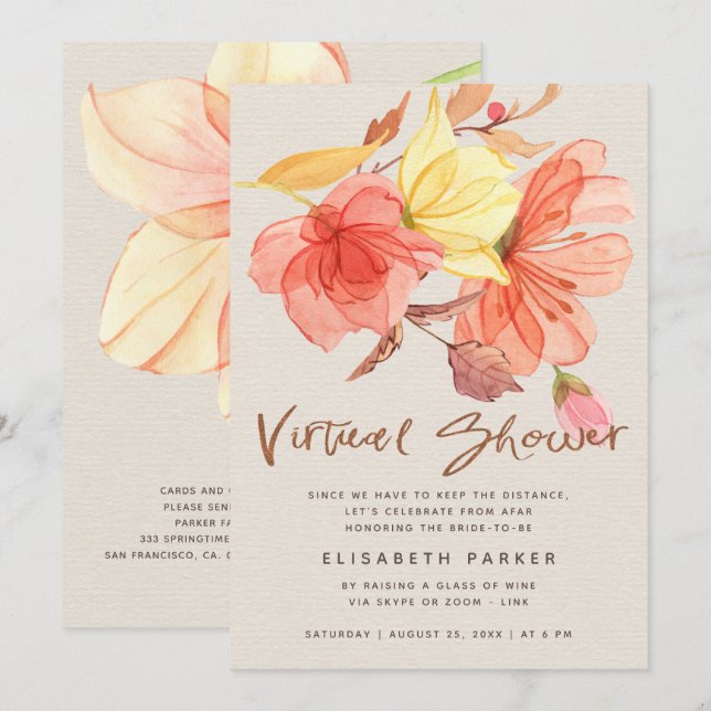 Invitation Changement de plan aquarelle fleurie douche virtue (Devant / Derrière)