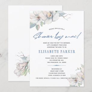 Invitation Changement de plan baby shower floral bleu par la 