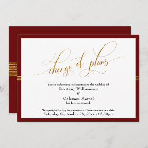Invitation Changement de plan Elegant Burgundy Gold Stripe Ca