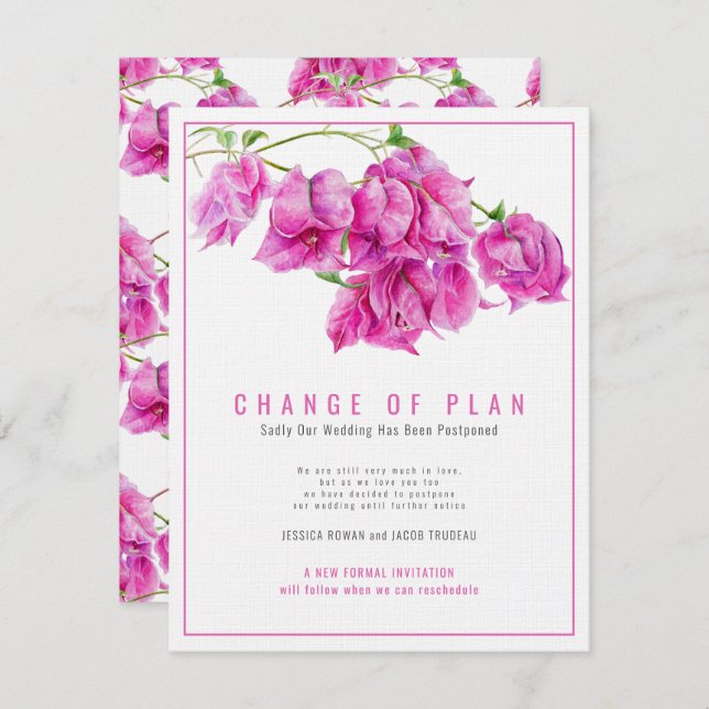 Invitation Changement de plan mariage bougainvillea rose annu (Devant / Derrière)