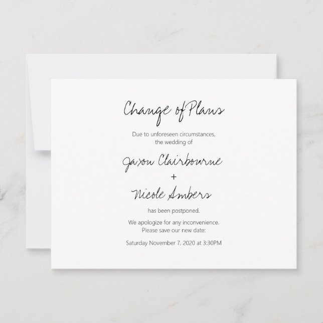 Invitation Changement de plan Replanifier le Mariage photo ou (Devant)