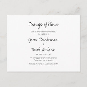 Invitation Changement de plan Replanifier le Mariage photo ou