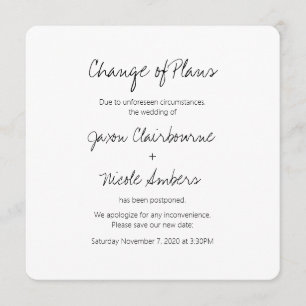 Invitation Changement de plan Replanifier le Mariage photo ou