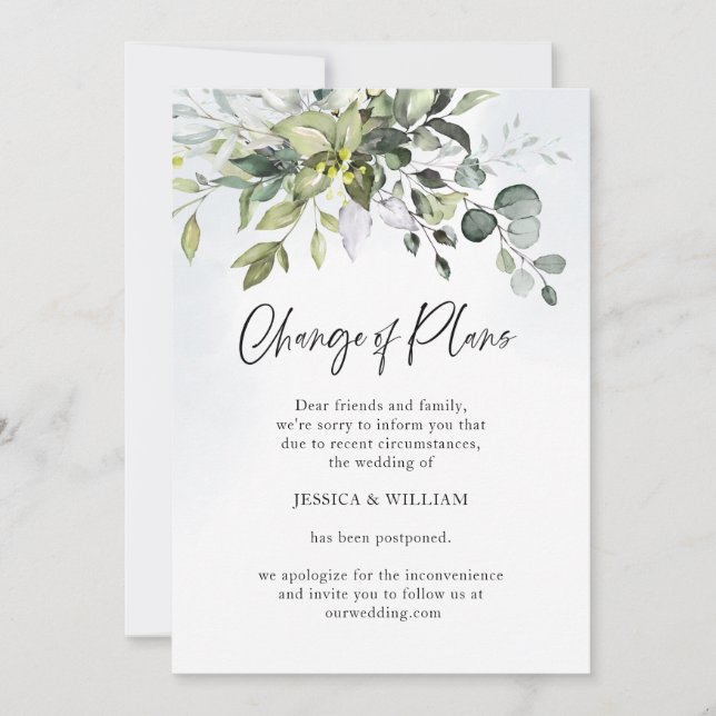 Invitation Changement De Plan Reporté Eucalyptus Chic Mariage (Devant)