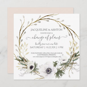 Invitation Changement de plan Script Blush Rose Floral Vert