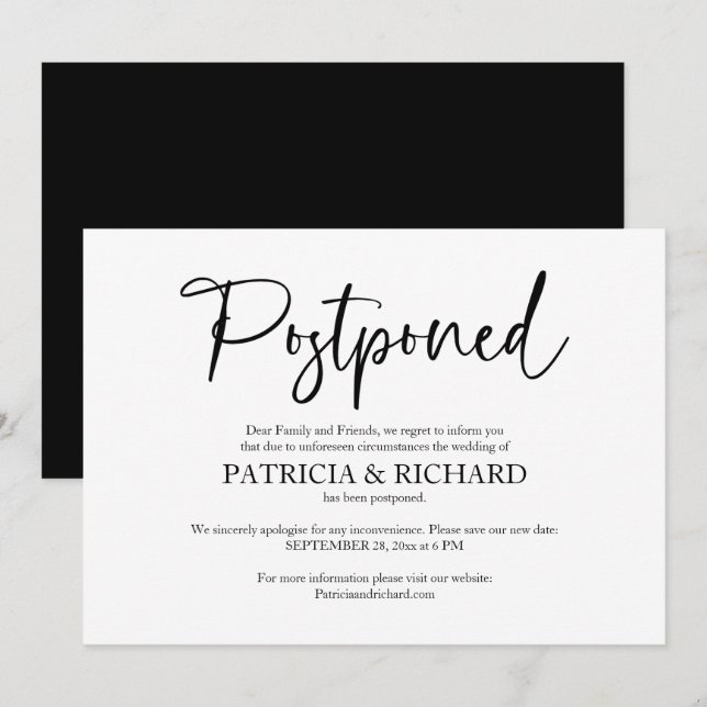 Invitation Changement de plans Annonce de report de mariage (Devant / Derrière)
