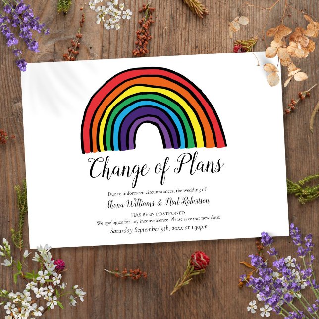 Invitation Changement de plans arc-en-ciel moderne Événement  (Modern Rainbow Change of Plans Postponed Event Invitation)