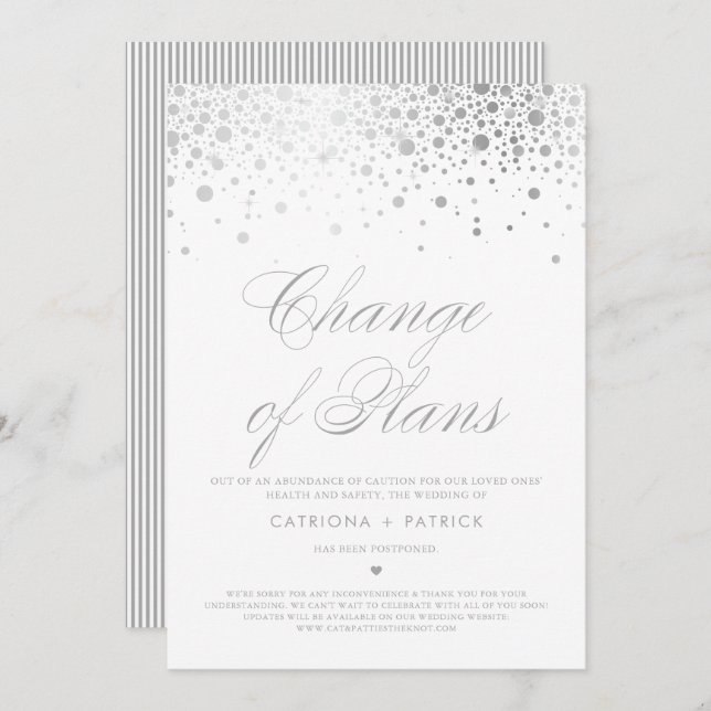 Invitation Changement de plans Confettis en feuille d'argent  (Devant / Derrière)