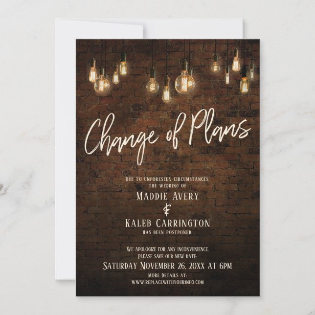 Invitation Changement de plans Edison éteint le mariage repor (Devant)