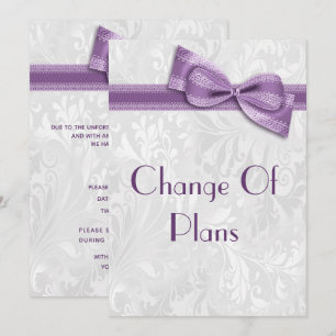 Invitation Changement de plans en damas et violet