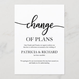 Invitation Changement de plans Mariage reporté annulé