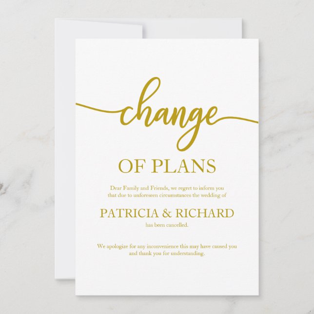 Invitation Changement De Plans Mariage Reporté Annulé Or (Devant)