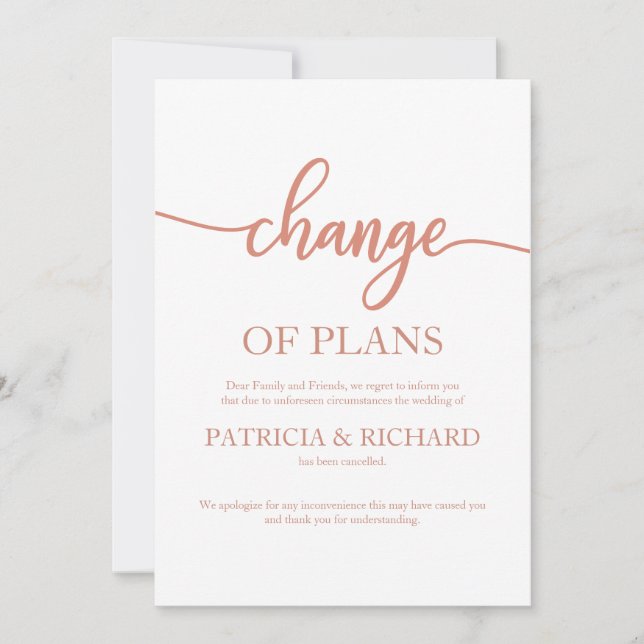 Invitation Changement de plans Mariage reporté Rose Gold (Devant)