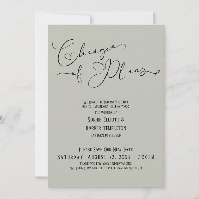 Invitation Changement de plans, nouvelle date de mariage Eleg (Devant)