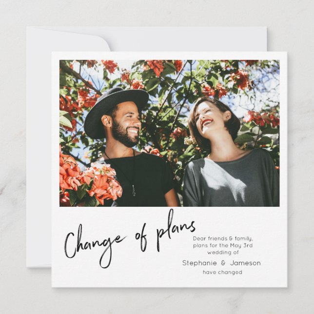 Invitation Changement de plans Photo instantanée & typographi (Devant)
