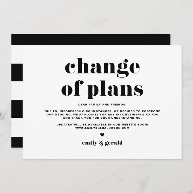 Invitation Changement de plans Retro Bold Typographie Postpon (Devant / Derrière)