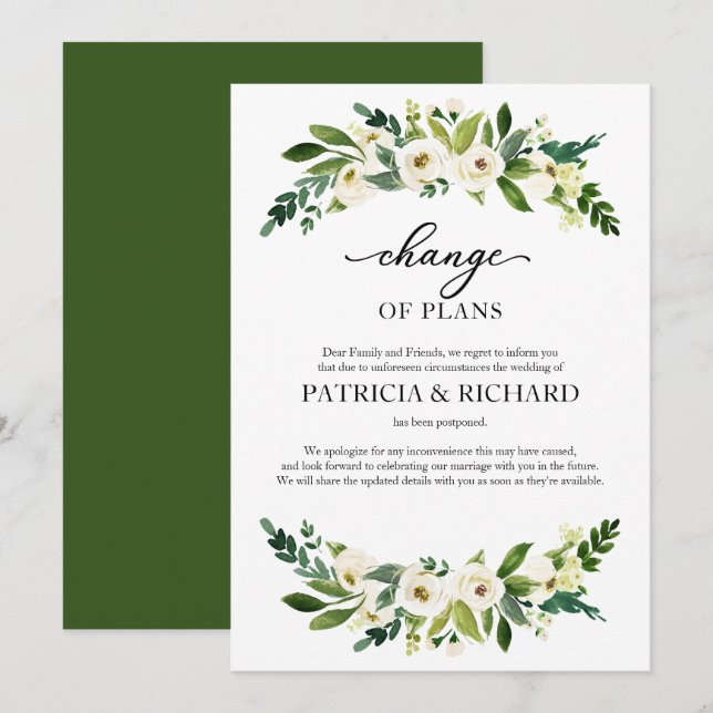Invitation Changement de plans verdure Report de mariage (Devant / Derrière)
