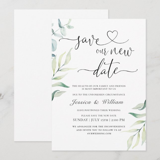 Invitation Changement Élégant de Date Aquarelle Moderne (Devant / Derrière)