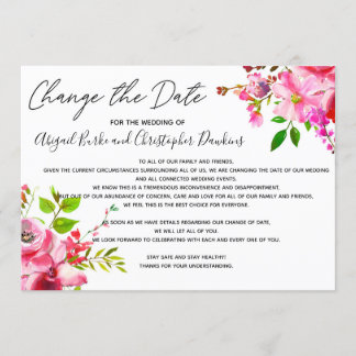Invitation Changement floral rose ou report de la date
